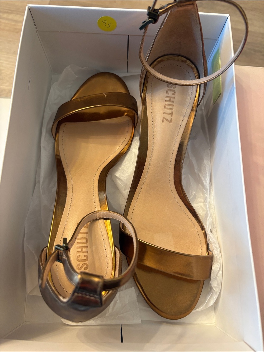 SCHUTZ Bronze Metallic Ankle-Strap Sandals 79